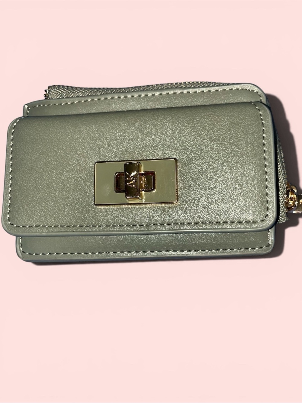 Anne Klein compact Olive Green Leather Crossbody Wallet with Turn-Lock